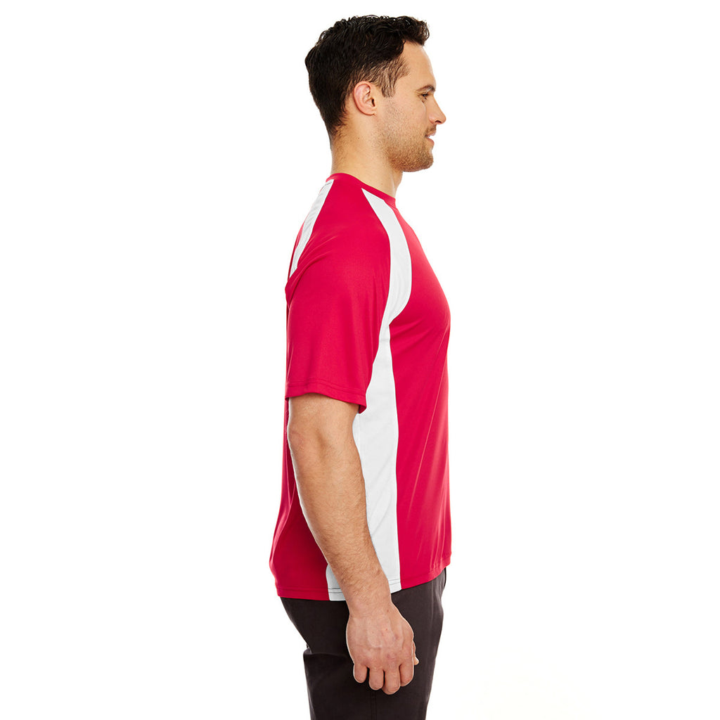 UltraClub Men's Red/White Cool & Dry Sport Two-Tone Performance Interlock T-Shirt