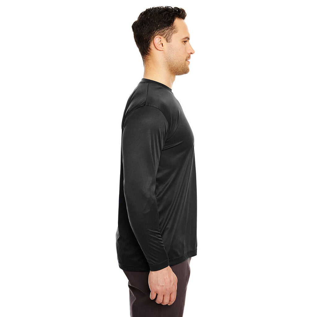 UltraClub Men's Black Cool & Dry Sport Long-Sleeve Performance Interlock T-Shirt