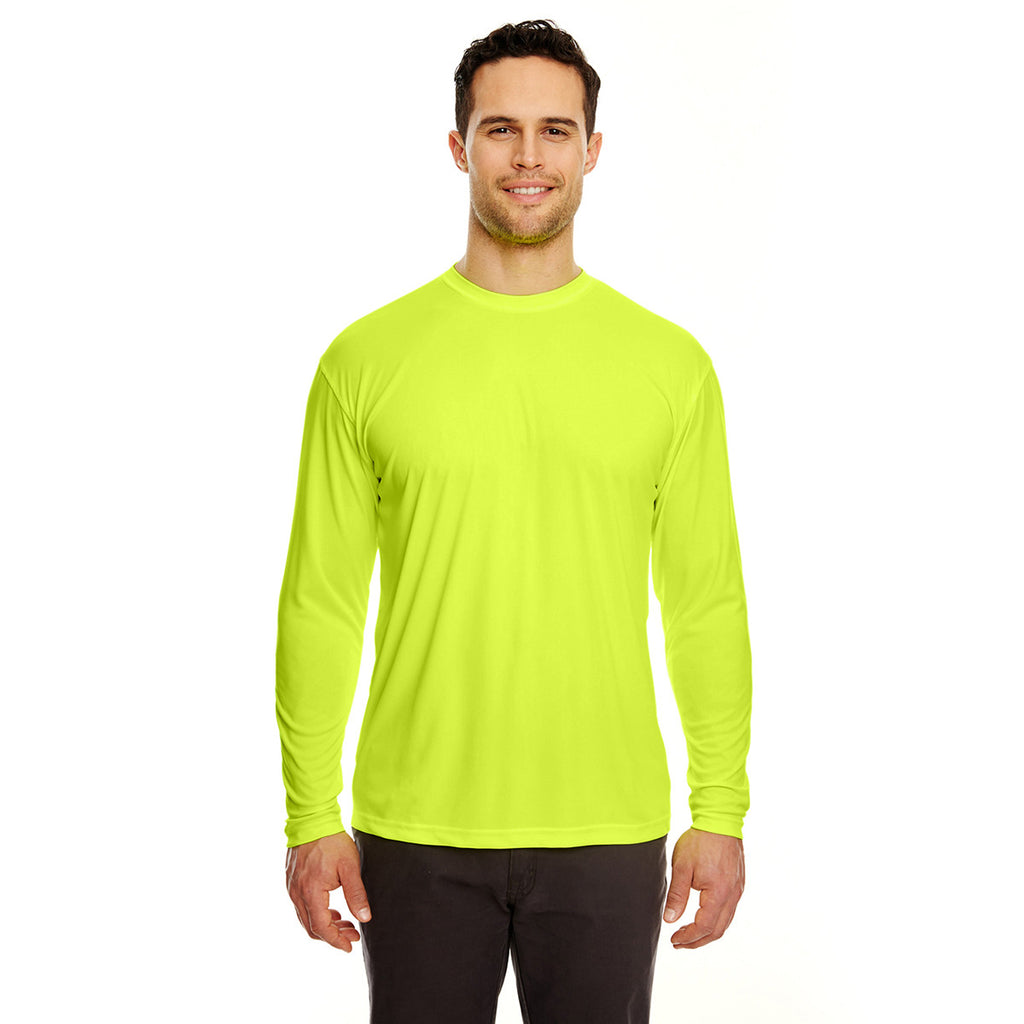 UltraClub Men's Bright Yellow Cool & Dry Sport Long-Sleeve Performance Interlock T-Shirt