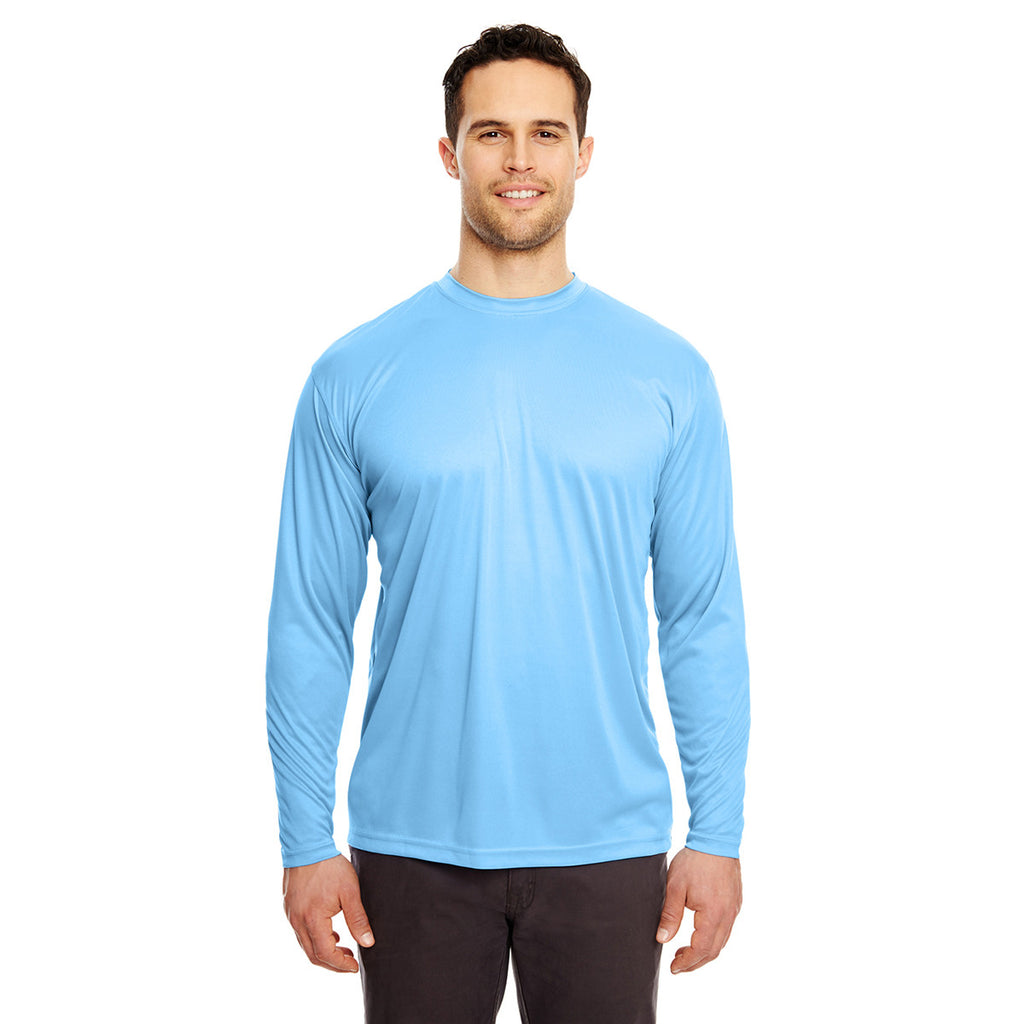 UltraClub Men's Columbia Blue Cool & Dry Sport Long-Sleeve Performance Interlock T-Shirt