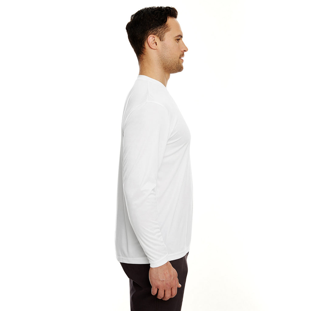 UltraClub Men's White Cool & Dry Sport Long-Sleeve Performance Interlock T-Shirt