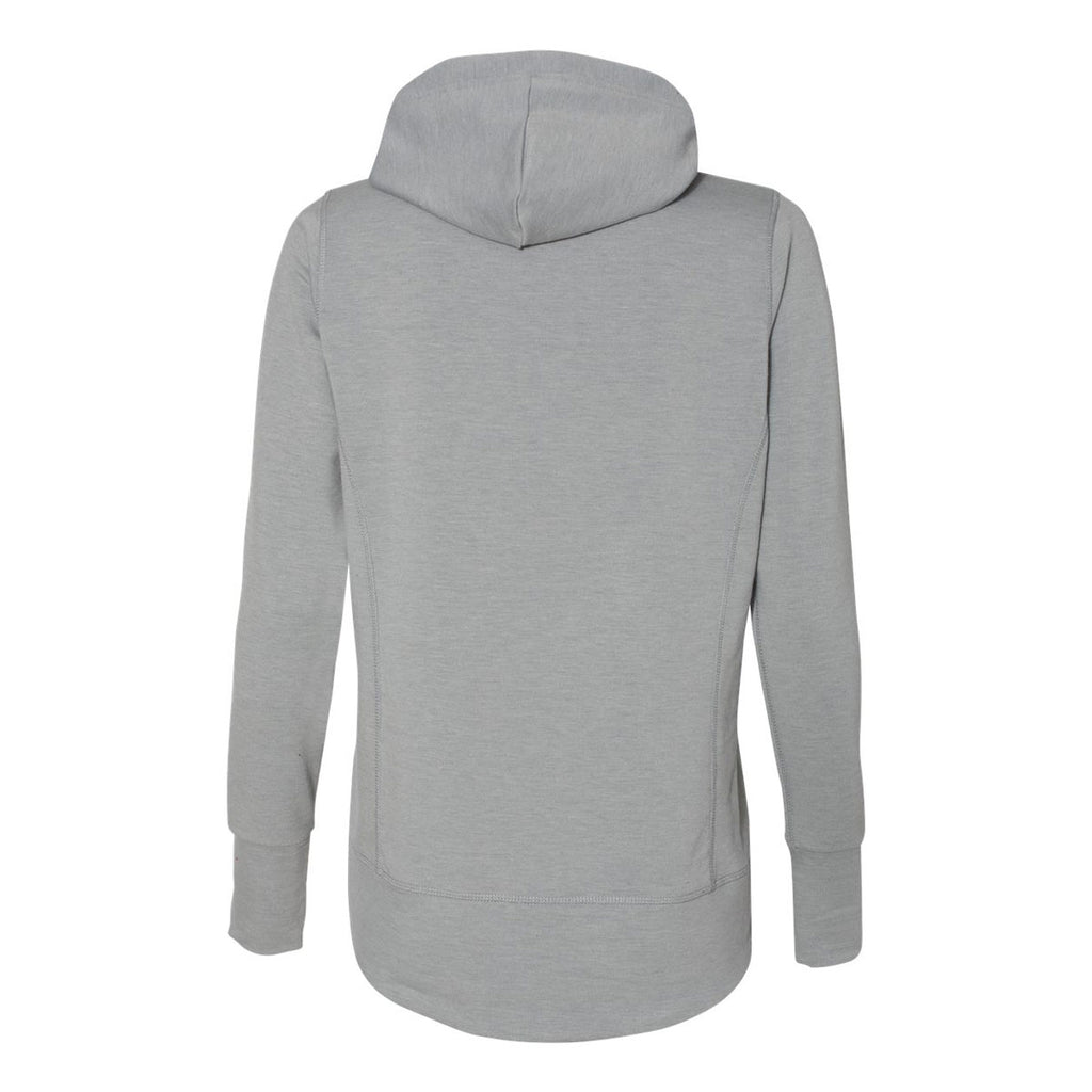 J. America Women's Silver Grey Heather Omega Stretch Terry Snap Placket Hooded Pullover