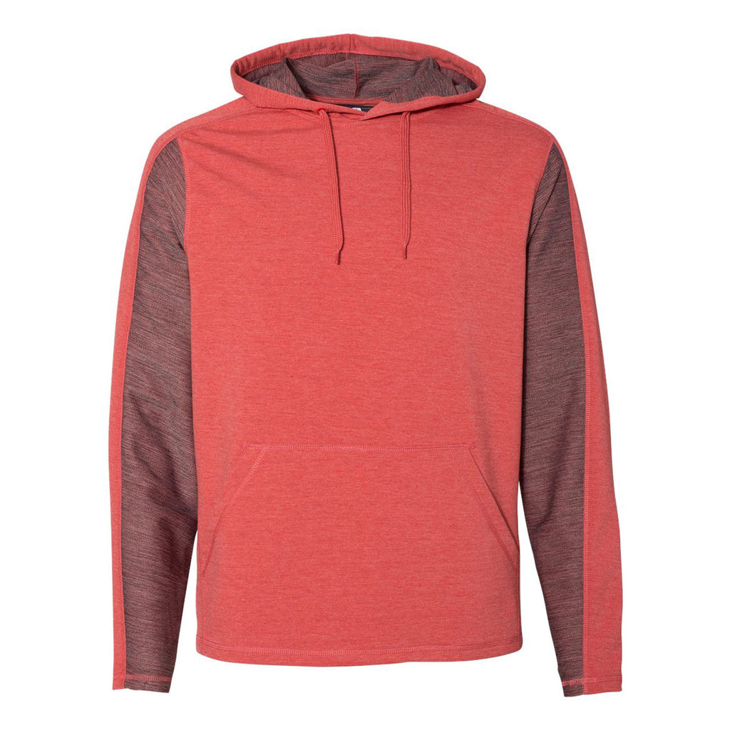 J. America Men's Red Heather Omega Stretch Terry Hooded Pullover