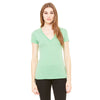 Bella + Canvas Women's Green Triblend Short-Sleeve Deep V-Neck T-Shirt