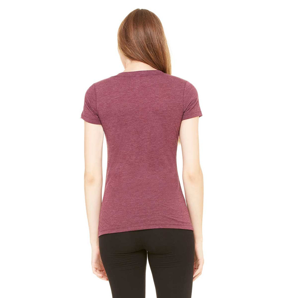 Bella + Canvas Women's Maroon Triblend Short-Sleeve Deep V-Neck T-Shir