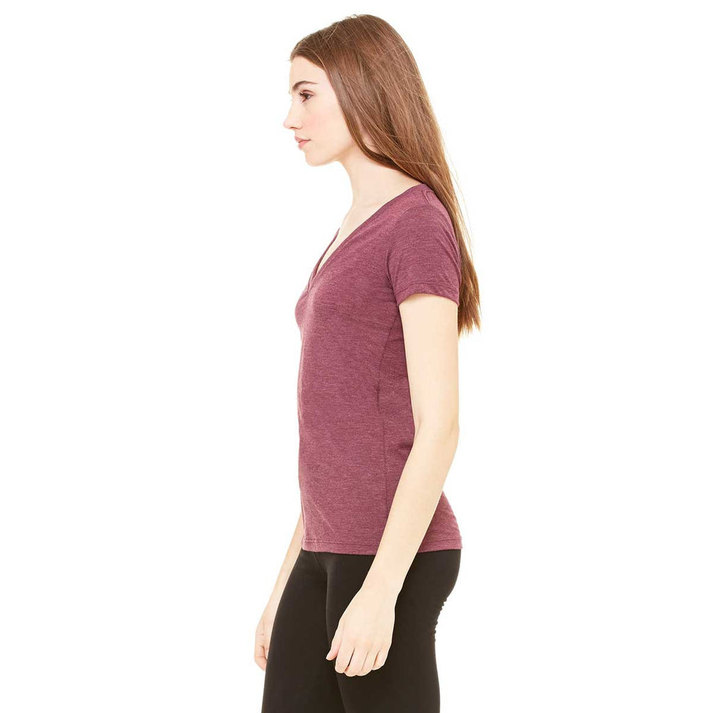 Bella + Canvas Women's Maroon Triblend Short-Sleeve Deep V-Neck T-Shir