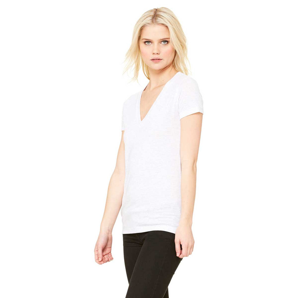 Bella + Canvas Women's White Fleck Triblend Short-Sleeve Deep V-Neck T-Shirt