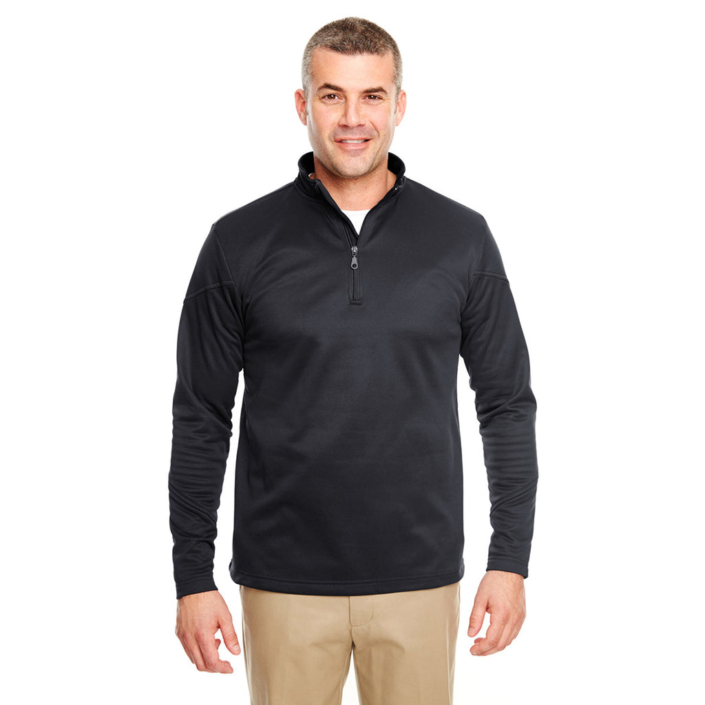 UltraClub Men's Black Cool & Dry Sport Quarter-Zip Pullover Fleece