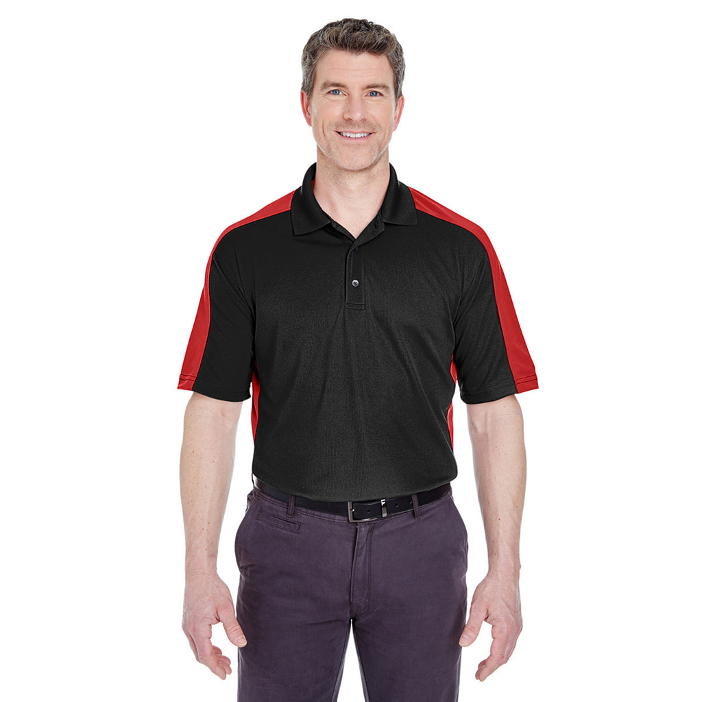 UltraClub Men's Black/Red Cool & Dry Stain-Release Two-Tone Performance Polo