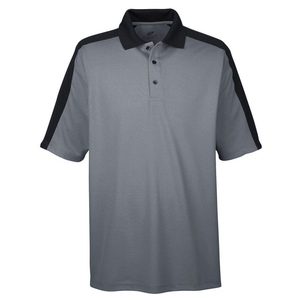 UltraClub Men's Charcoal/Black Cool & Dry Stain-Release Two-Tone Perfo