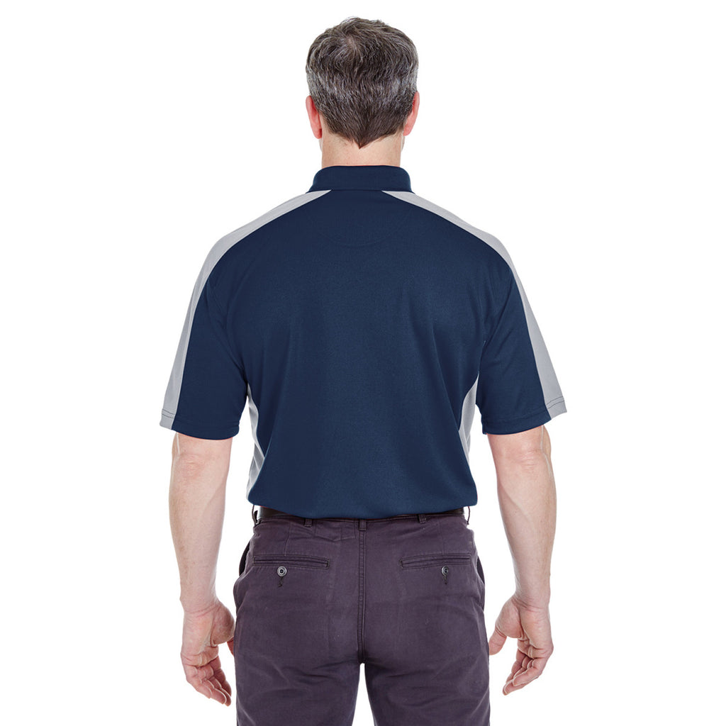 UltraClub Men's Navy/Silver Cool & Dry Stain-Release Two-Tone Performance Polo
