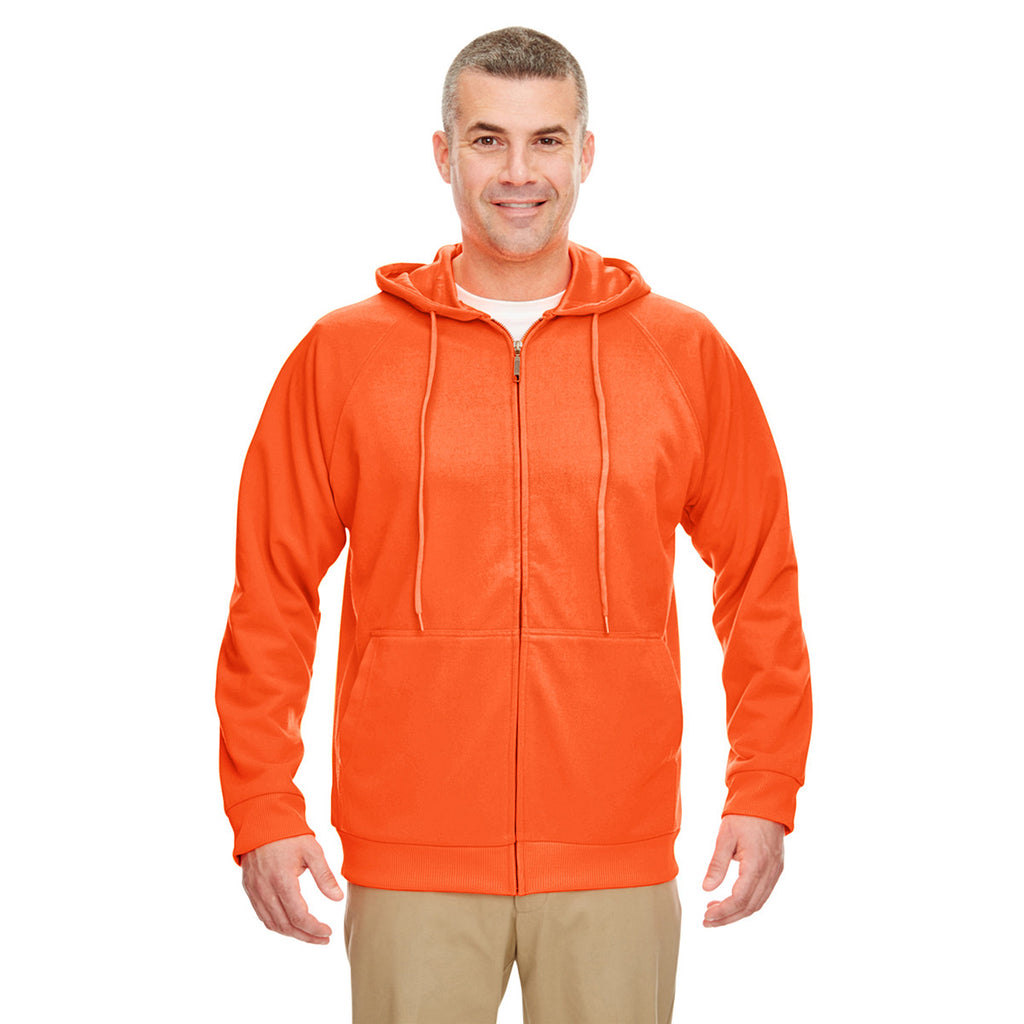 UltraClub Men's Bright Orange Rugged Wear Thermal-Lined Full-Zip Hoode