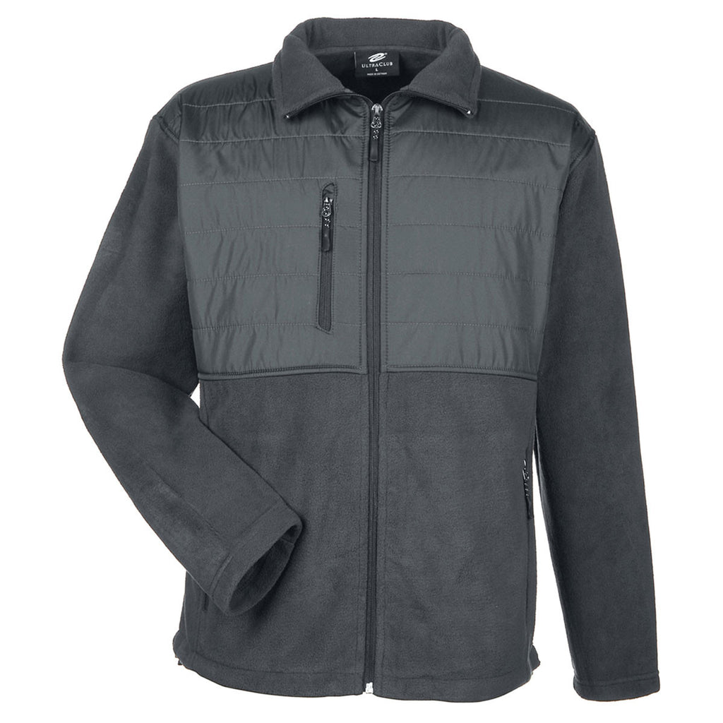 Men's Charcoal Fleece Jacket with Quilted Yoke Overlay