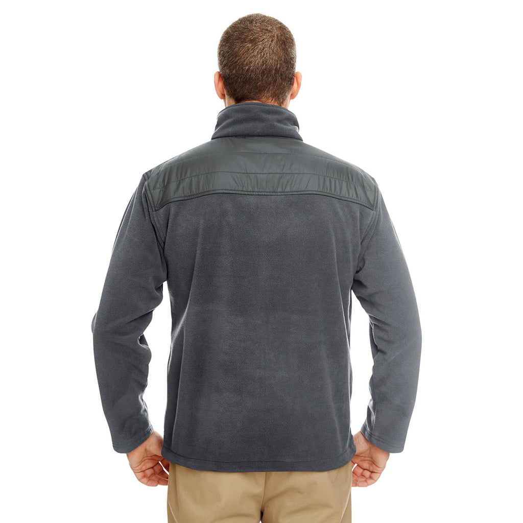 Men's Charcoal Fleece Jacket with Quilted Yoke Overlay