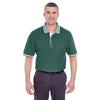 UltraClub Men's Forest Green/White Color-Body Classic Pique Polo with Contrast Multi-Stripe Trim