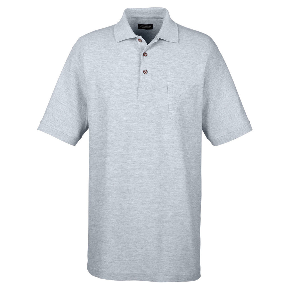 UltraClub Men's Heather Grey Whisper Pique Polo with Pocket