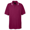 UltraClub Men's Wine/White Short-Sleeve Whisper Pique Polo with Tipped Collar and Cuffs