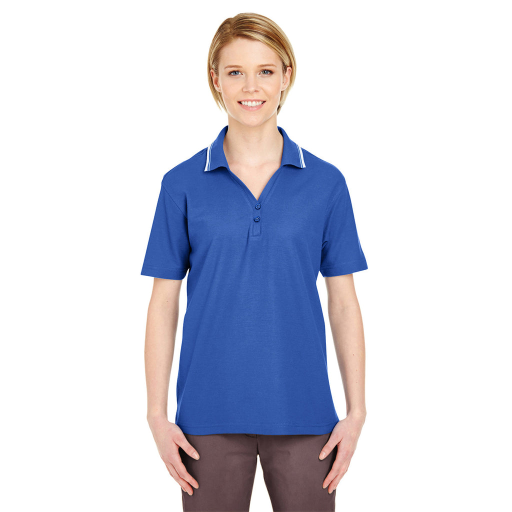 UltraClub Women's Royal/White Short-Sleeve Whisper Pique Polo with Tipped Collar