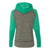J. America Women's Charcoal Fleck/Emerald Colorblock Cosmic Fleece Hooded Pullover Sweatshirt