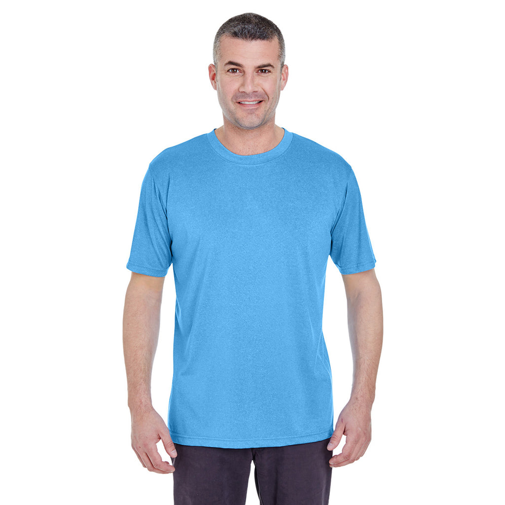 UltraClub Men's Columbia Blue Heather Cool & Dry Heathered Performance T-Shirt