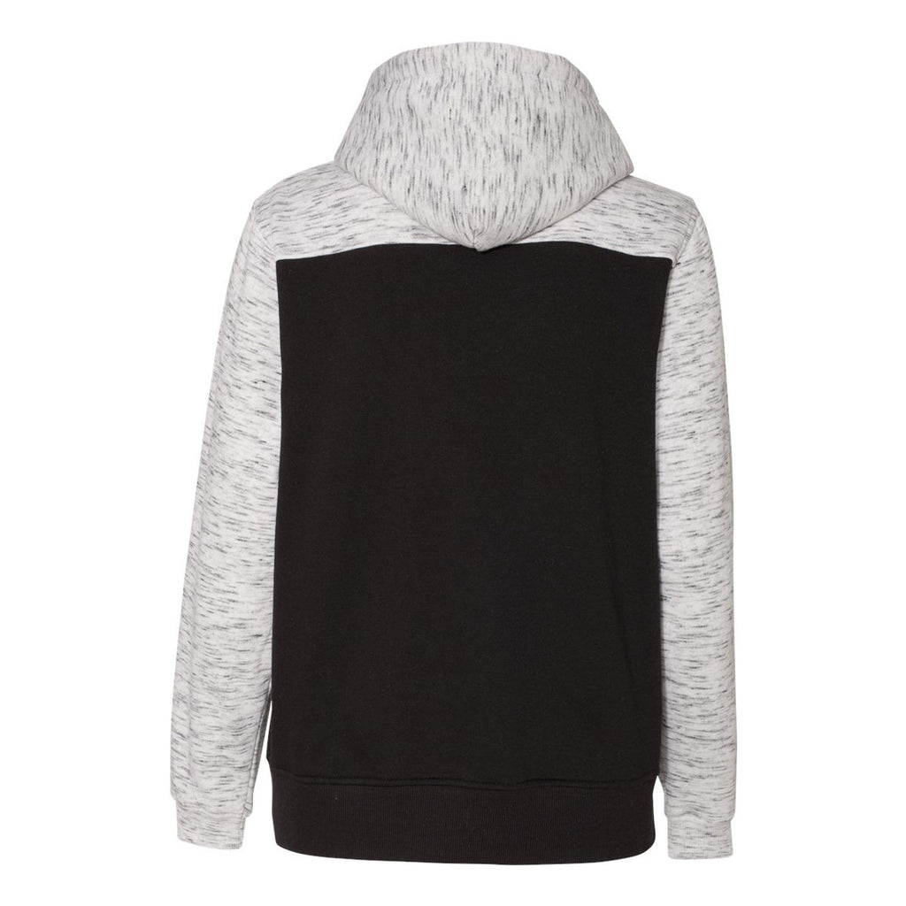 J. America Men's Black/White Melange Fleece Colorblocked Hooded Pullover