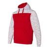 J. America Men's Red/White Melange Fleece Colorblocked Hooded Pullover