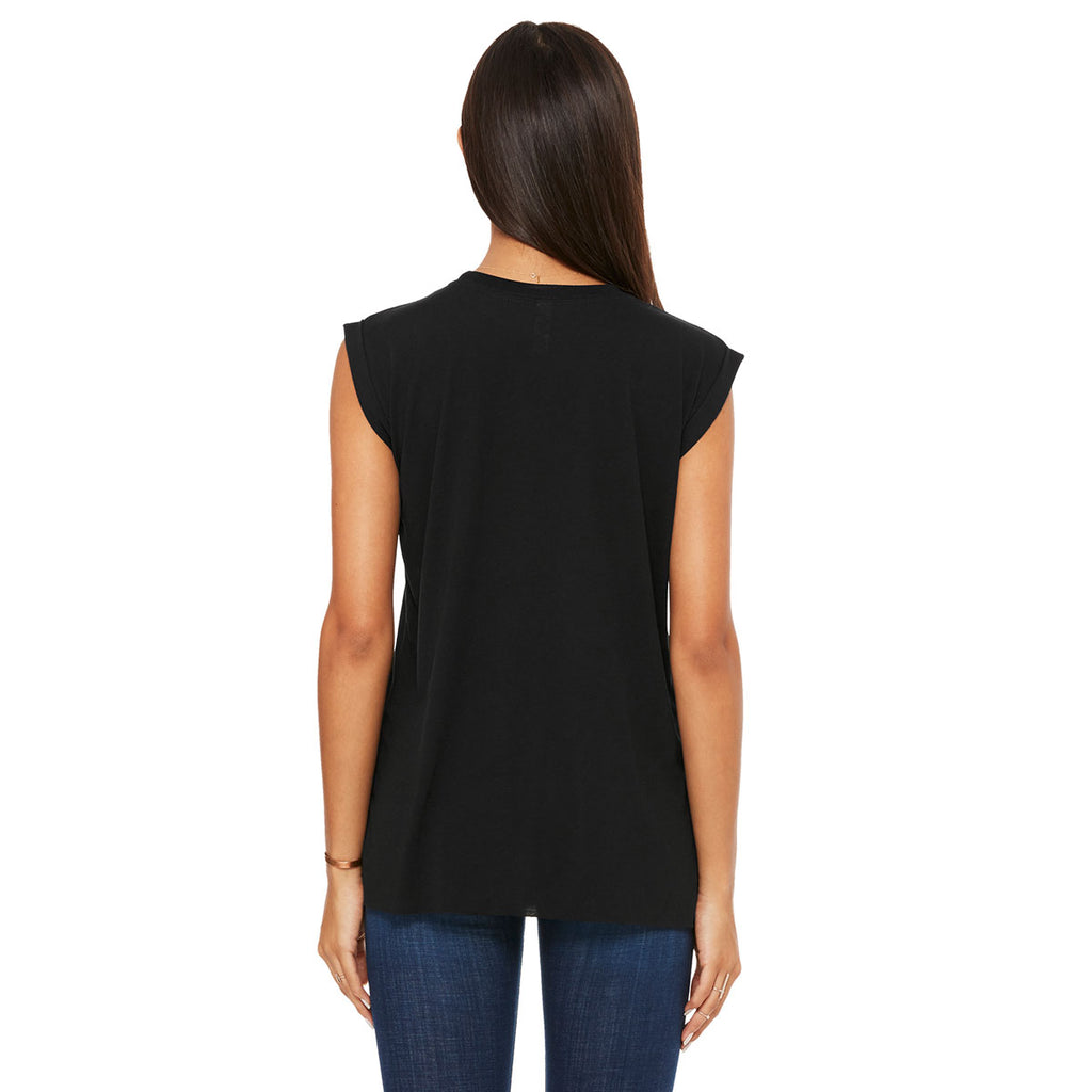 Bella + Canvas Women's Black Flowy T-Shirt with Rolled Cuff