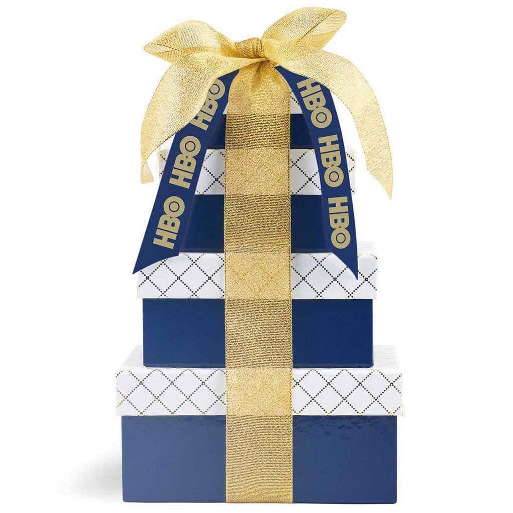 Gourmet Expressions Navy White and Gold Classic Gourmet Treats Tower