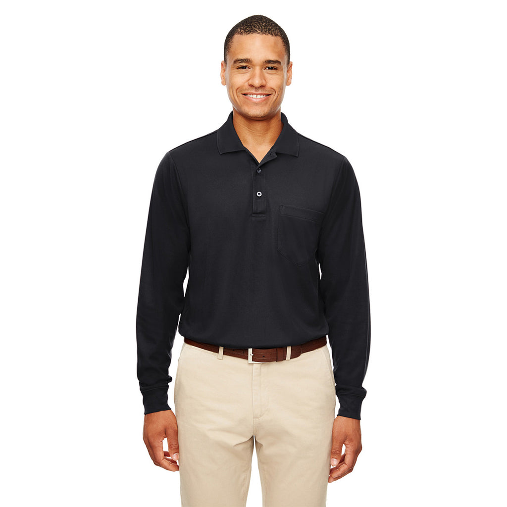 Core 365 Men's Black Pinnacle Performance Pique Long-Sleeve Polo with Pocket
