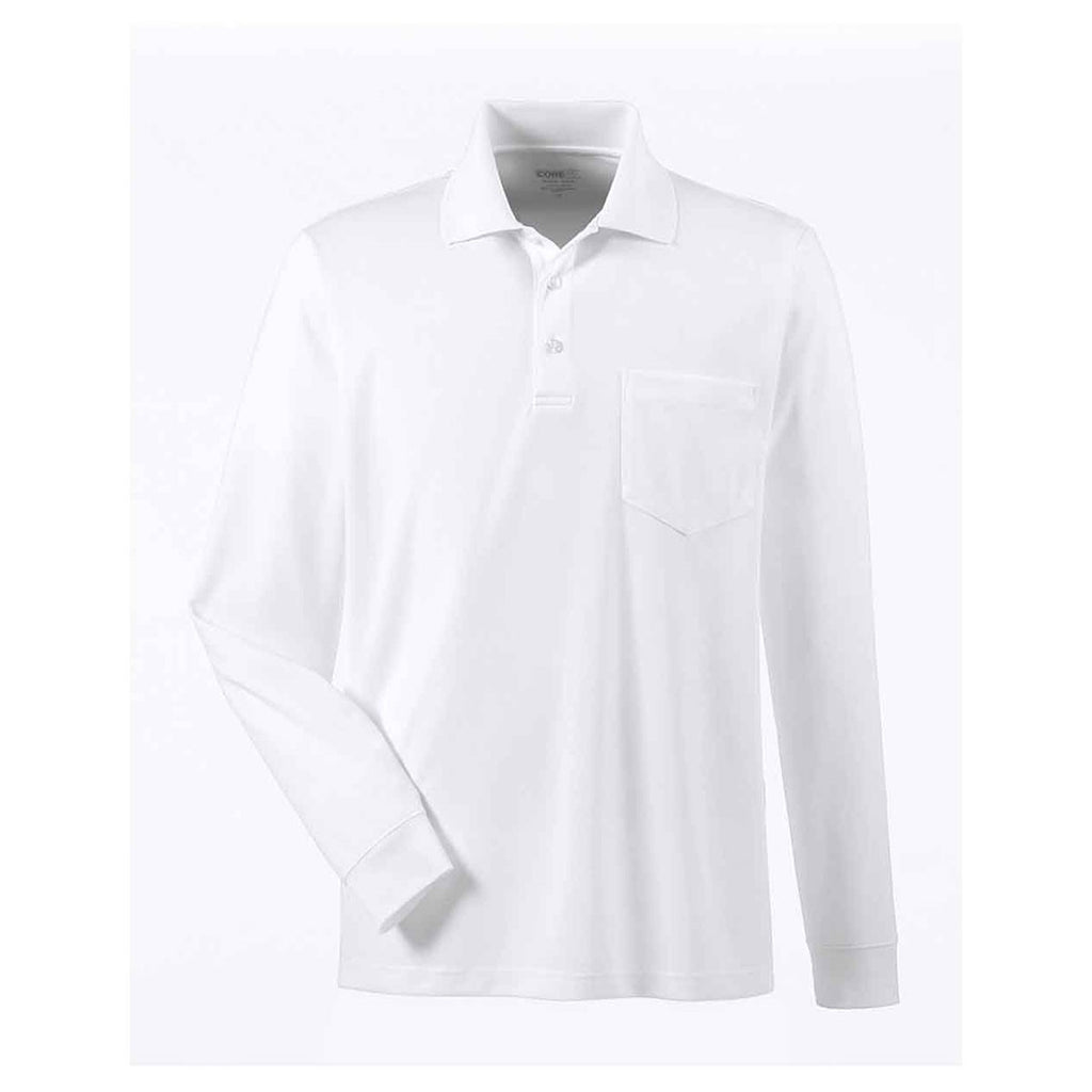 Core 365 Men's White Pinnacle Performance Pique Long-Sleeve Polo with