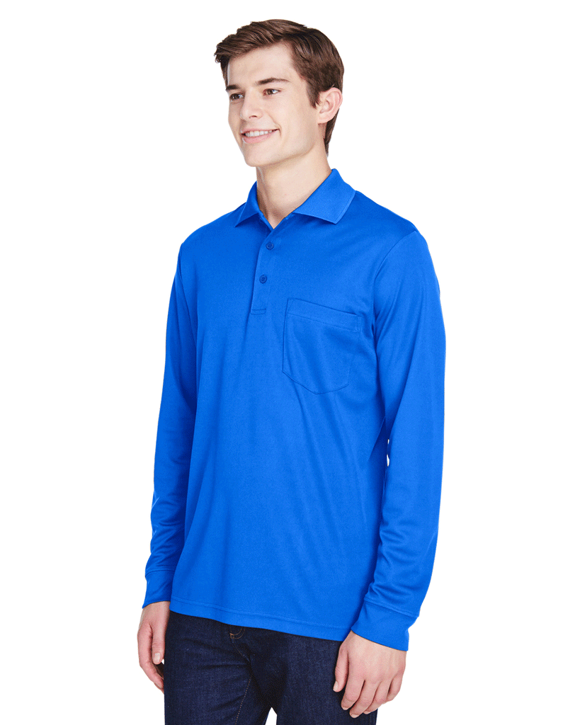Core 365 Men's True Royal Pinnacle Performance Pique Long-Sleeve Polo with Pocket