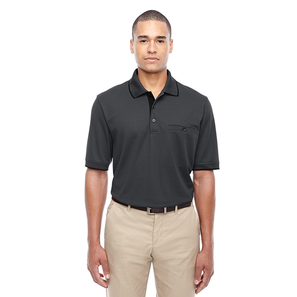Core 365 Men's Carbon/Black Motive Performance Pique Polo with Tipped Collar
