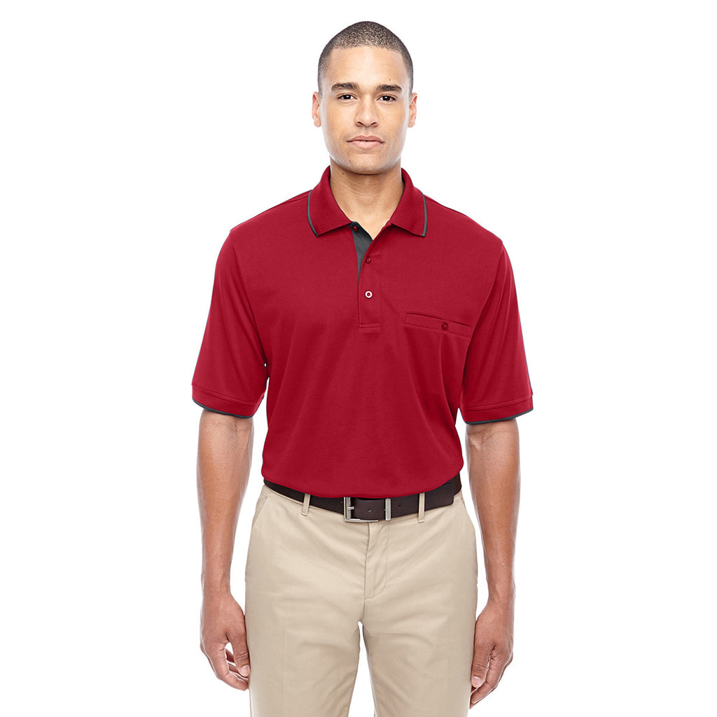 Core 365 Men's Classic Red/Carbon Motive Performance Pique Polo with Tipped Collar