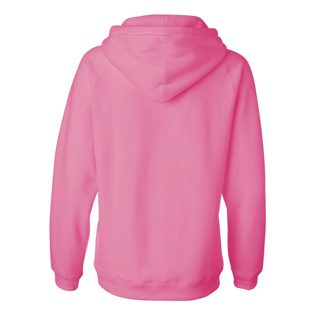 J. America Women's Neon Pink Sueded V-Neck Hooded Sweatshirt