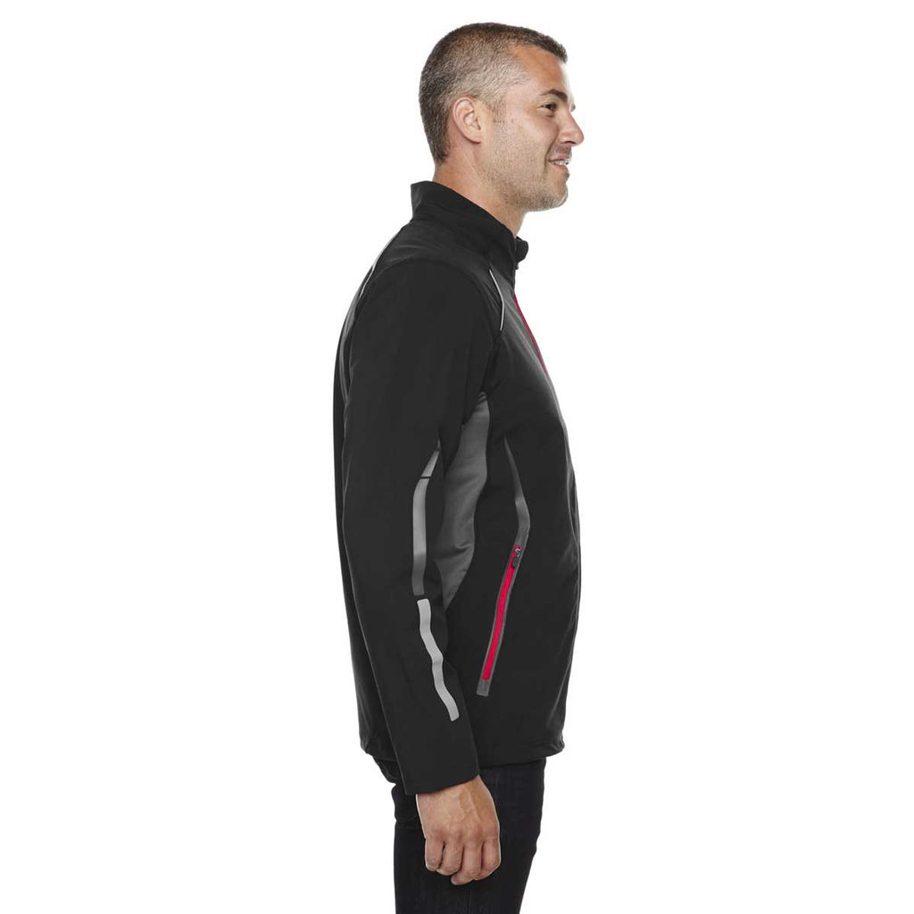 North End Men's Black/Olympic Red Soft Shell Jacket with Laser Perforation