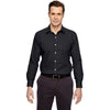 North End Men's Black Two-Ply 80's Cotton Dobby Taped Shirt