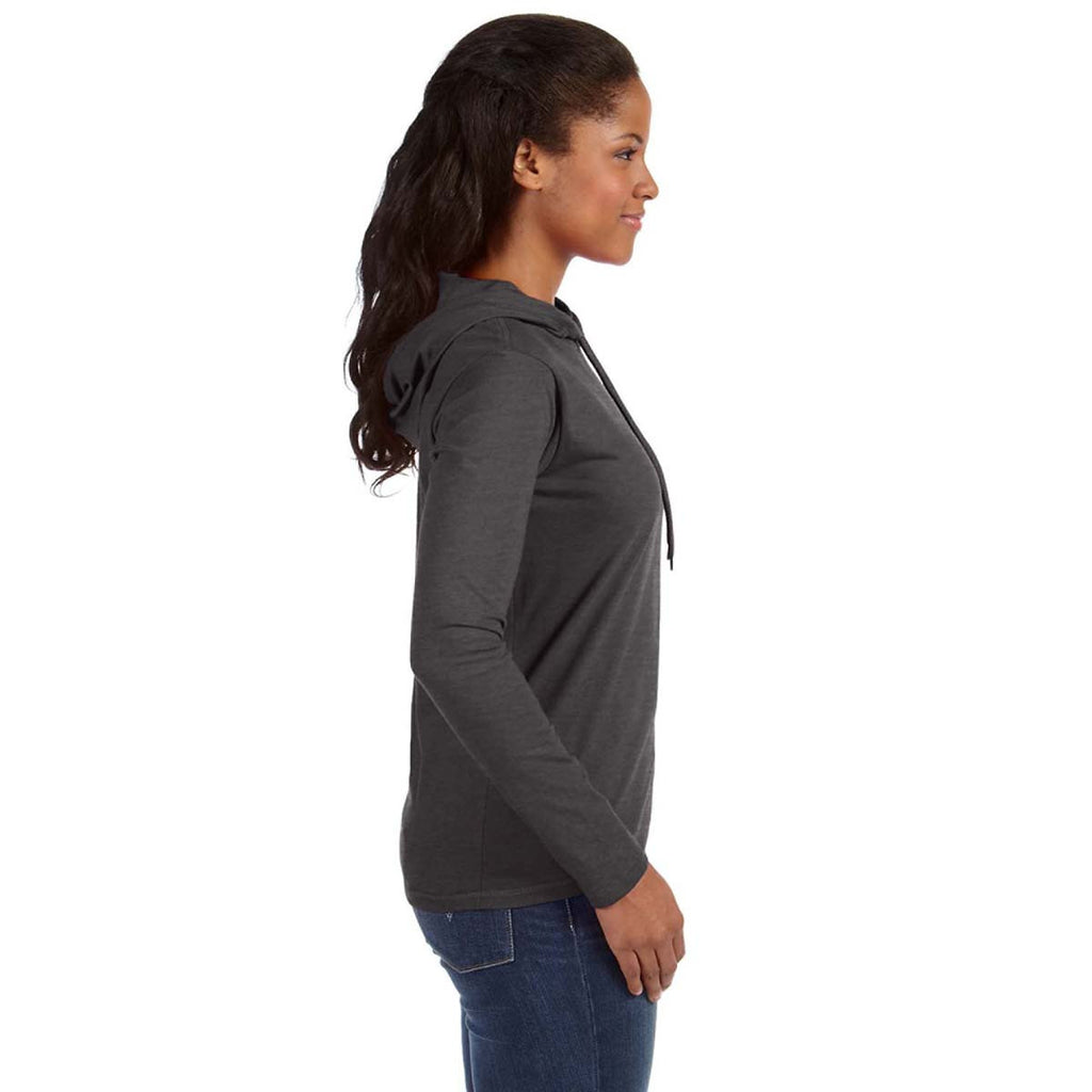 Anvil Women's Heather Dark Grey/Dark Grey Long-Sleeve Hooded T-Shirt