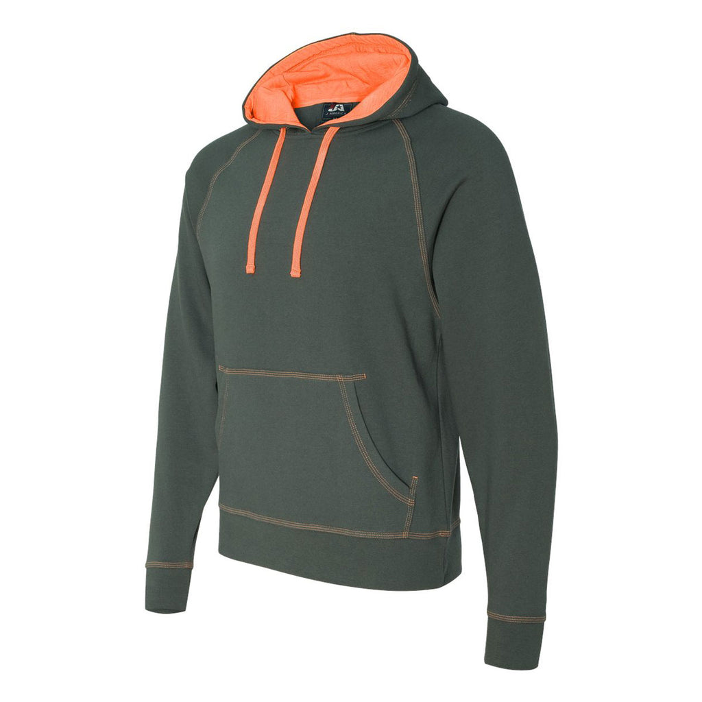 J. America Men's Neon Orange Shadow Fleece Hooded Pullover Sweatshirt