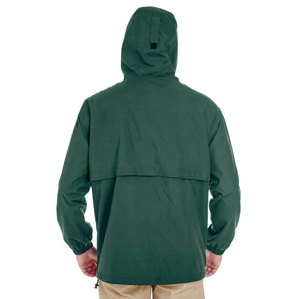 UltraClub Men's Forest Green Microfiber Full-Zip Hooded Jacket