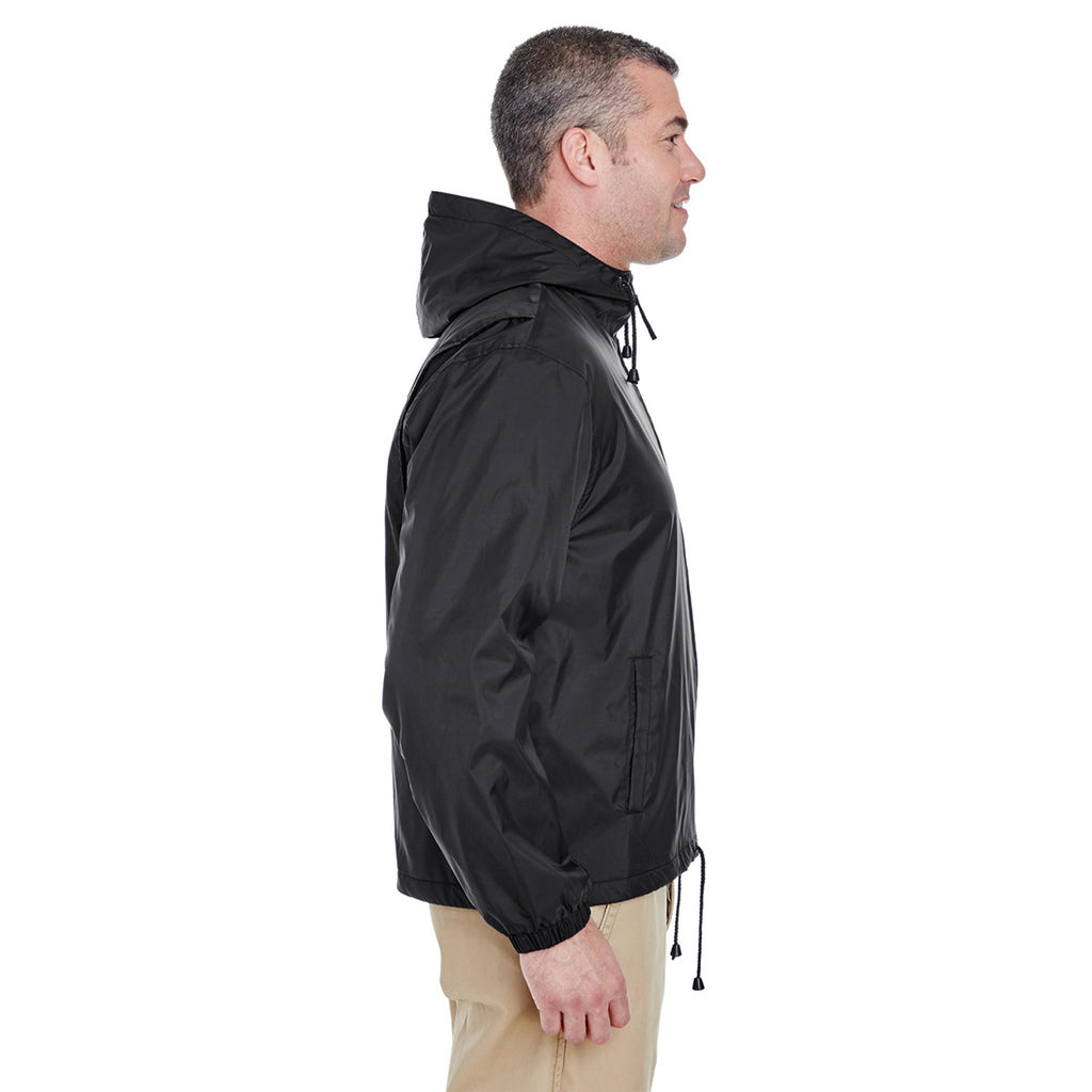UltraClub Men's Black Fleece-Lined Hooded Jacket