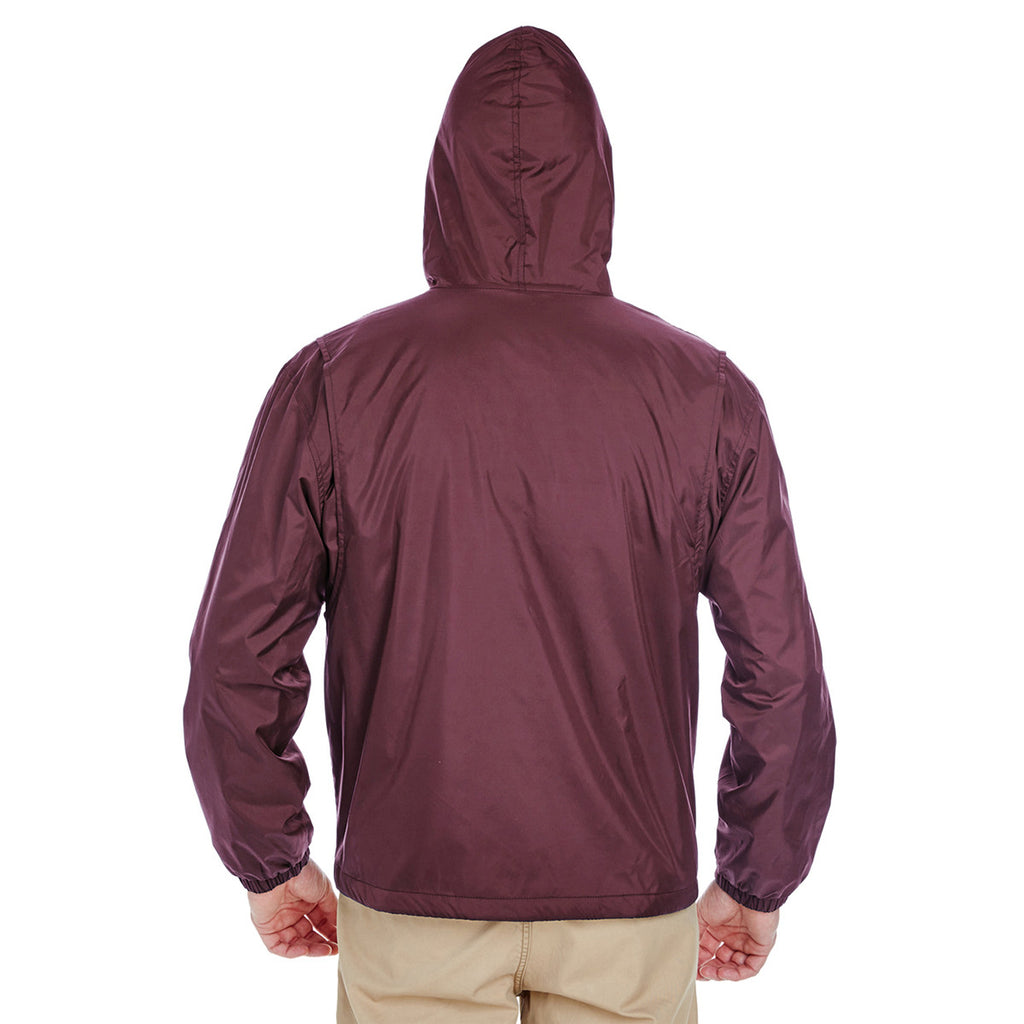 UltraClub Men's Burgundy Fleece-Lined Hooded Jacket