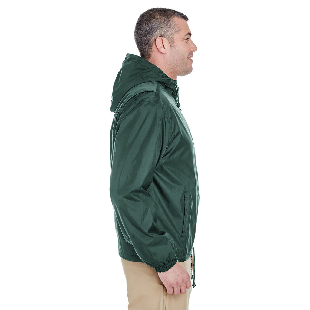 UltraClub Men's Forest Green Fleece-Lined Hooded Jacket