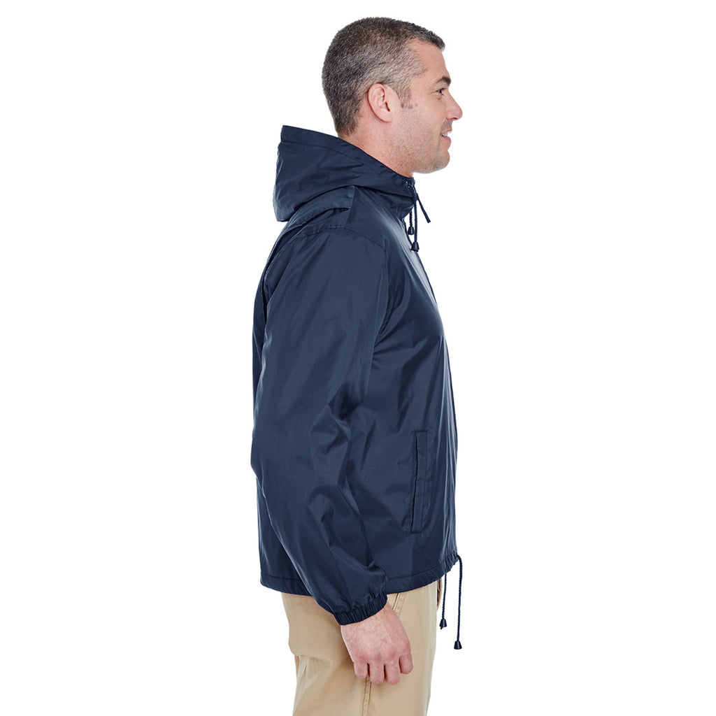 UltraClub Men's Navy Fleece-Lined Hooded Jacket