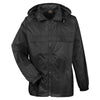 UltraClub Men's Black Full-Zip Hooded Pack-Away Jacket
