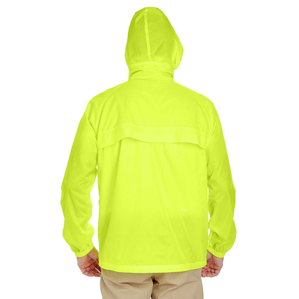 UltraClub Men's Bright Yellow Full-Zip Hooded Pack-Away Jacket