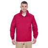 UltraClub Men's Red Full-Zip Hooded Pack-Away Jacket