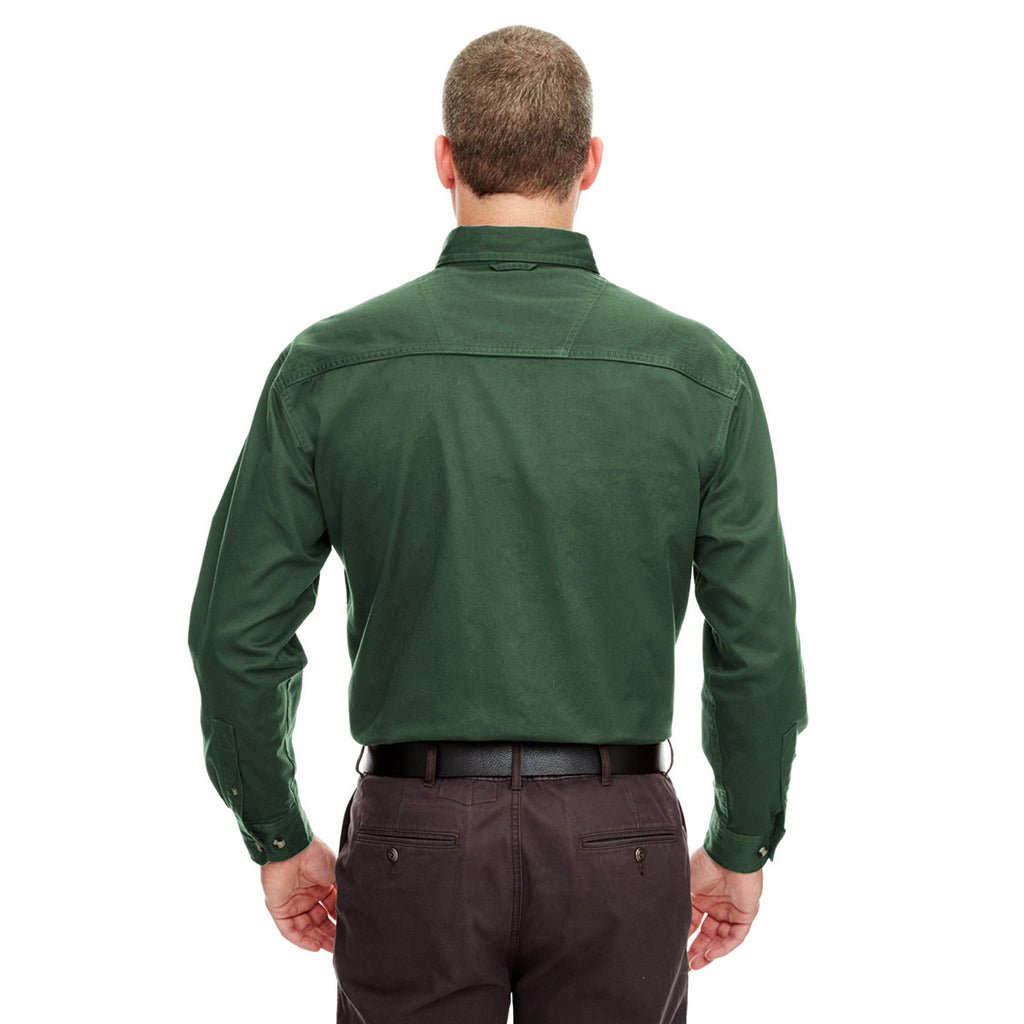 UltraClub Men's Forest Green Cypress Long-Sleeve Twill with Pocket