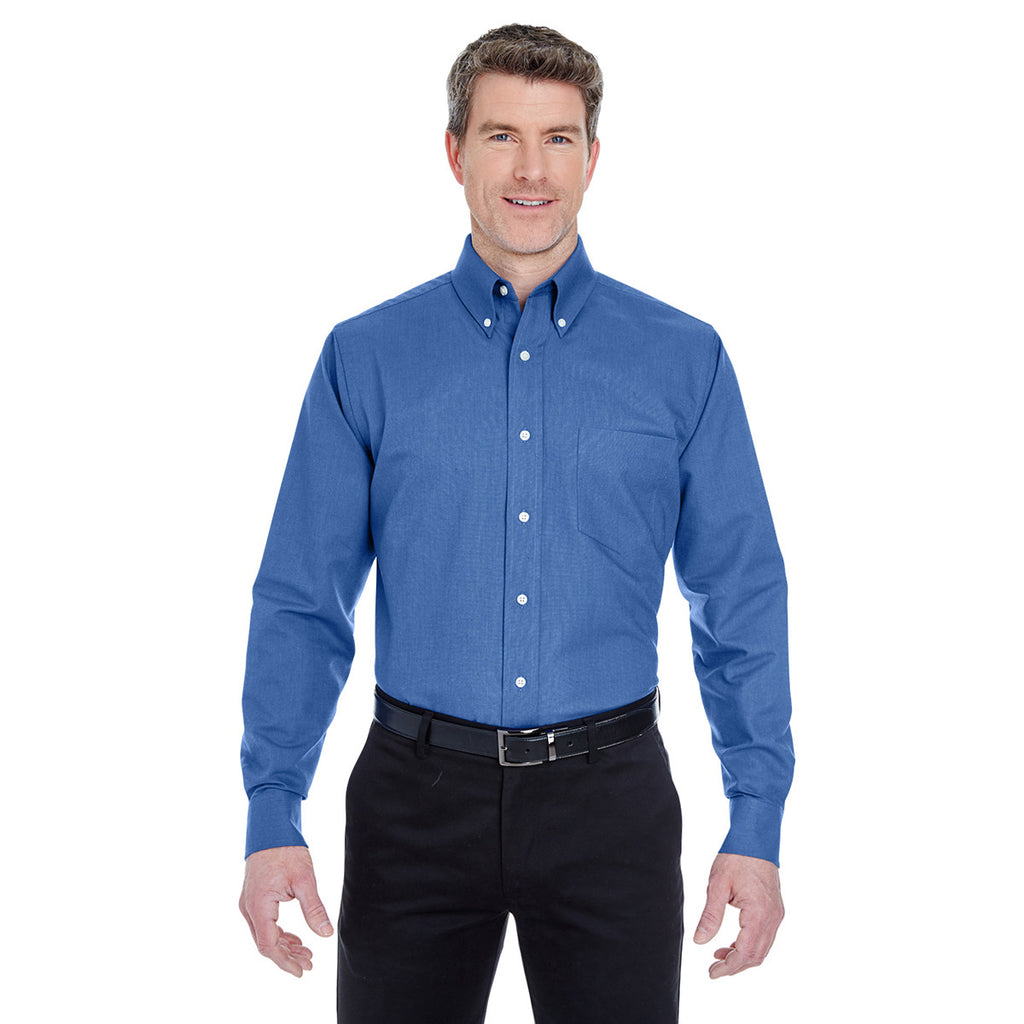 UltraClub Men's French Blue Classic Wrinkle-Resistant Long-Sleeve Oxford