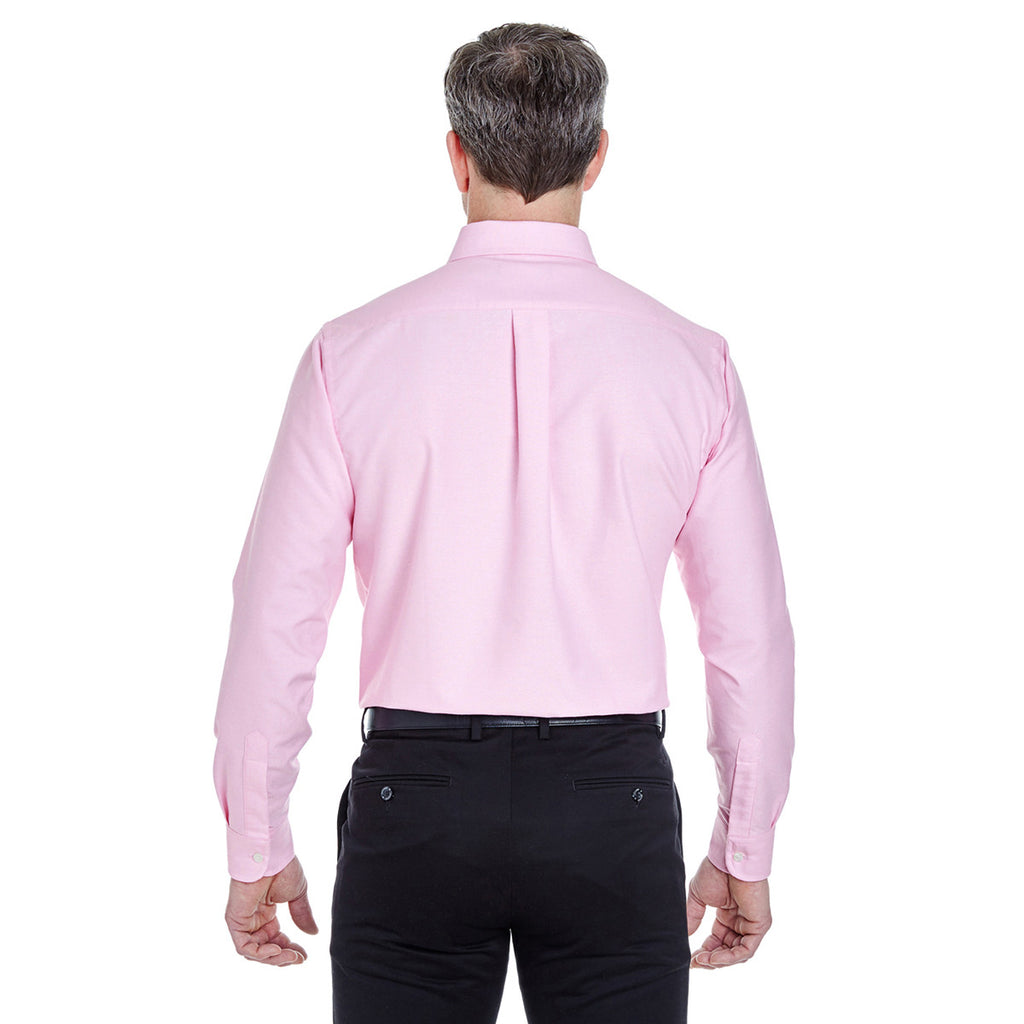 UltraClub Men's Pink Classic Wrinkle-Resistant Long-Sleeve Oxford