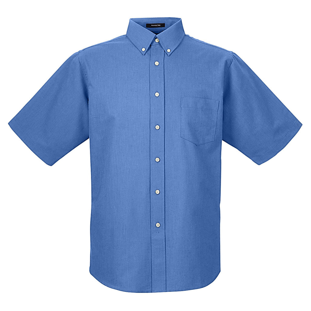 UltraClub Men's French Blue Classic Wrinkle-Resistant Short-Sleeve Oxf